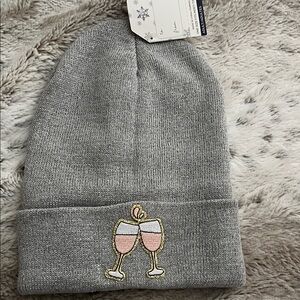 Gray Knit Beanie with Cheers Wine Glass Patch